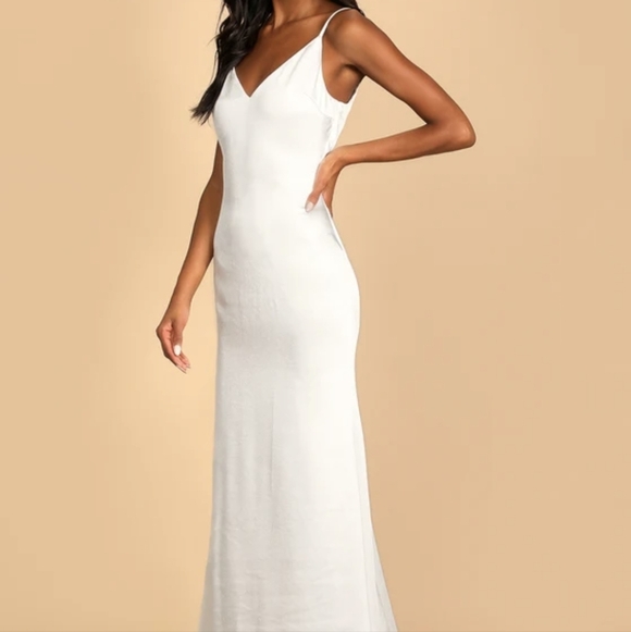 Lulu's forever type of love white stain mermaid silhouette wedding maxi dress - Picture 3 of 13